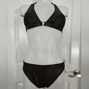 Sexy ENDLESS SUN Halter Two-piece Soft-cup Bikini Swimsuit S Black Gold NEW